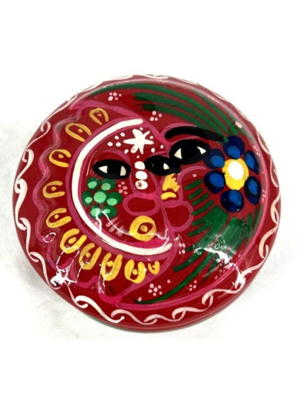 Talavera Sun Moon Celestial Mexican Folk Art Pottery Trinket Box 3.5" Multicolor